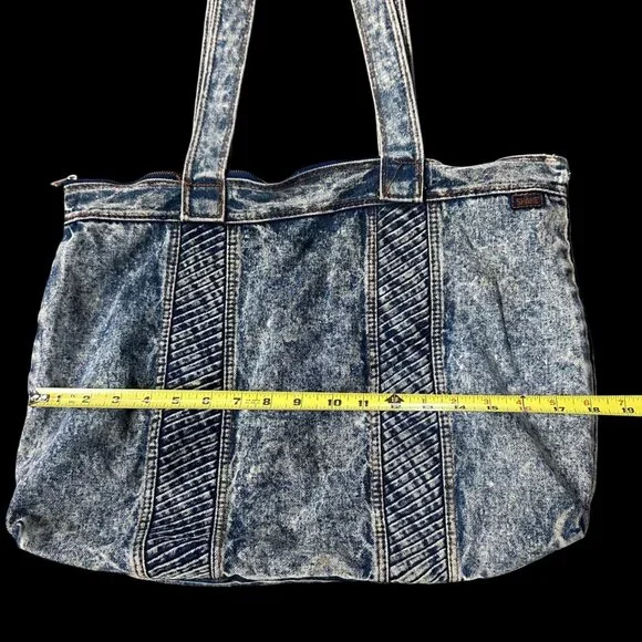 Vintage Denim Tote Blue Acid Wash 1980s Shane Purse Shoulder Bag Retro Fashion - Picture 12 of 12